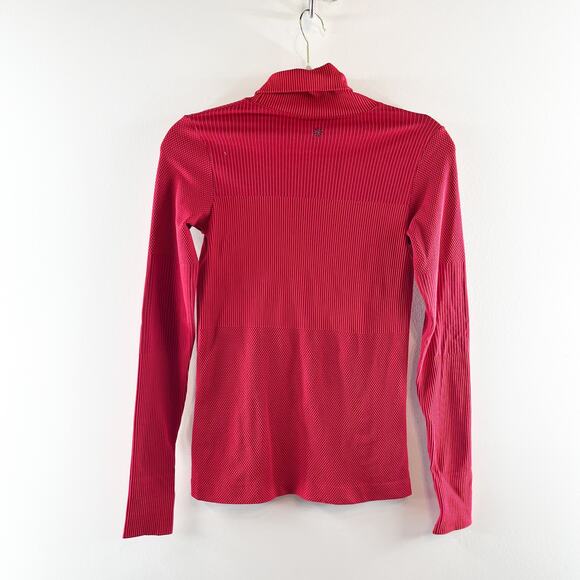 Athleta Flurry Striped Long Sleeve Thumbhole Turtleneck Base Layer Top Red XS - Picture 4 of 7